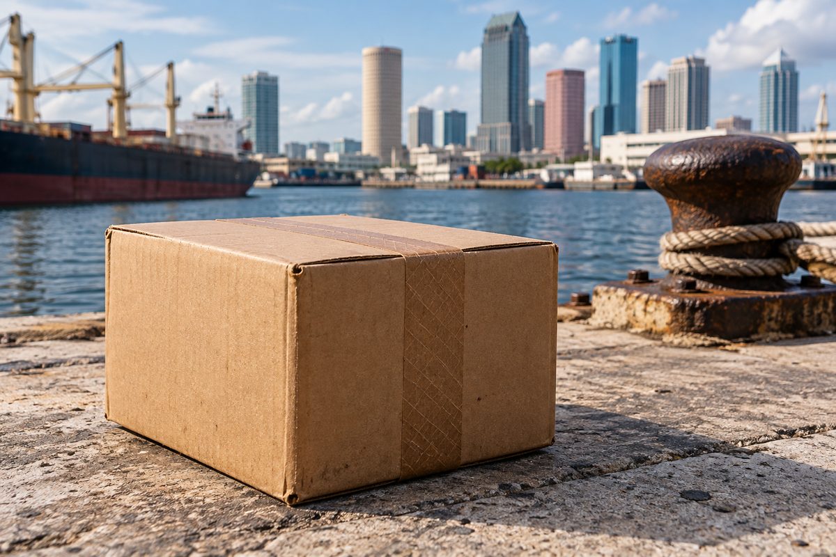Heavy unbleached corrugated carton sealed with water-activated kraft tape