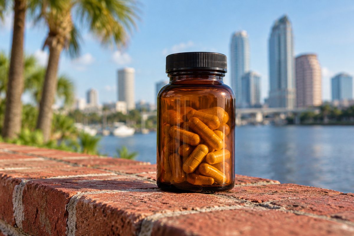 Compact amber glass container of zinc picolinate dietary supplement capsules